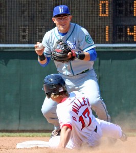 Derek Miller slides in on Pat Valaika