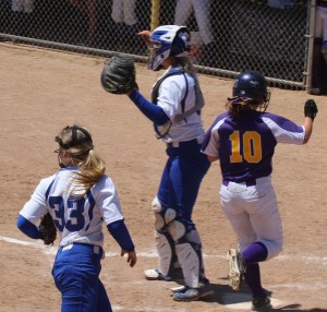 Eliza Hosford crosses home with Bucksport's run in the 4th inning
