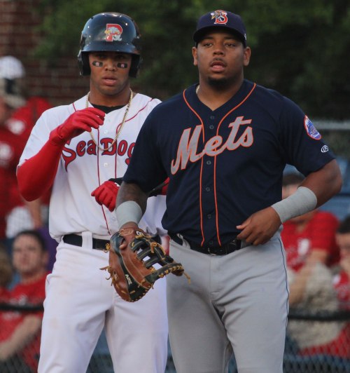 Top prospects Yoan Moncada (Boston Red Sox) and Dominic Smith (New York Mets) together at Hadlock Field