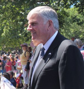 Franklin heads for the platform on the Boston Common