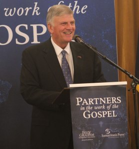 Franklin speaks at the reception at the Governor Hill Mansion