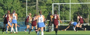 Maddy Perfetti (3) watches as her shot eludes the LR defense for the tying goal
